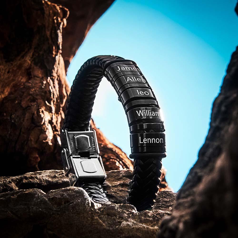 Bracelet Personnalisé Cadeau De Noël Pour Hommes, Cadeau Personnalisé Pour Papa Nom Bracelet Noir - votrecollierprenomfr