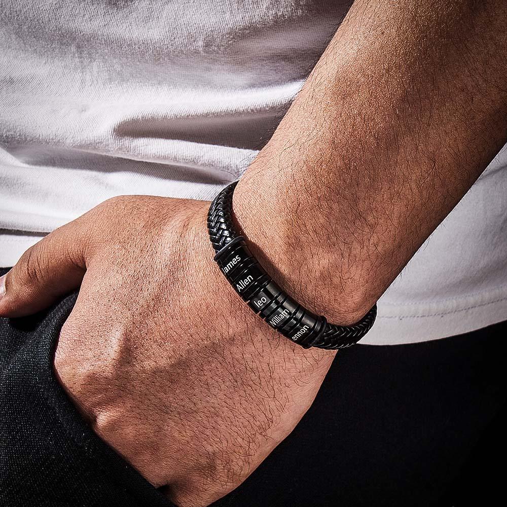 Bracelet Personnalisé Cadeau De Noël Pour Hommes, Cadeau Personnalisé Pour Papa Nom Bracelet Noir - votrecollierprenomfr