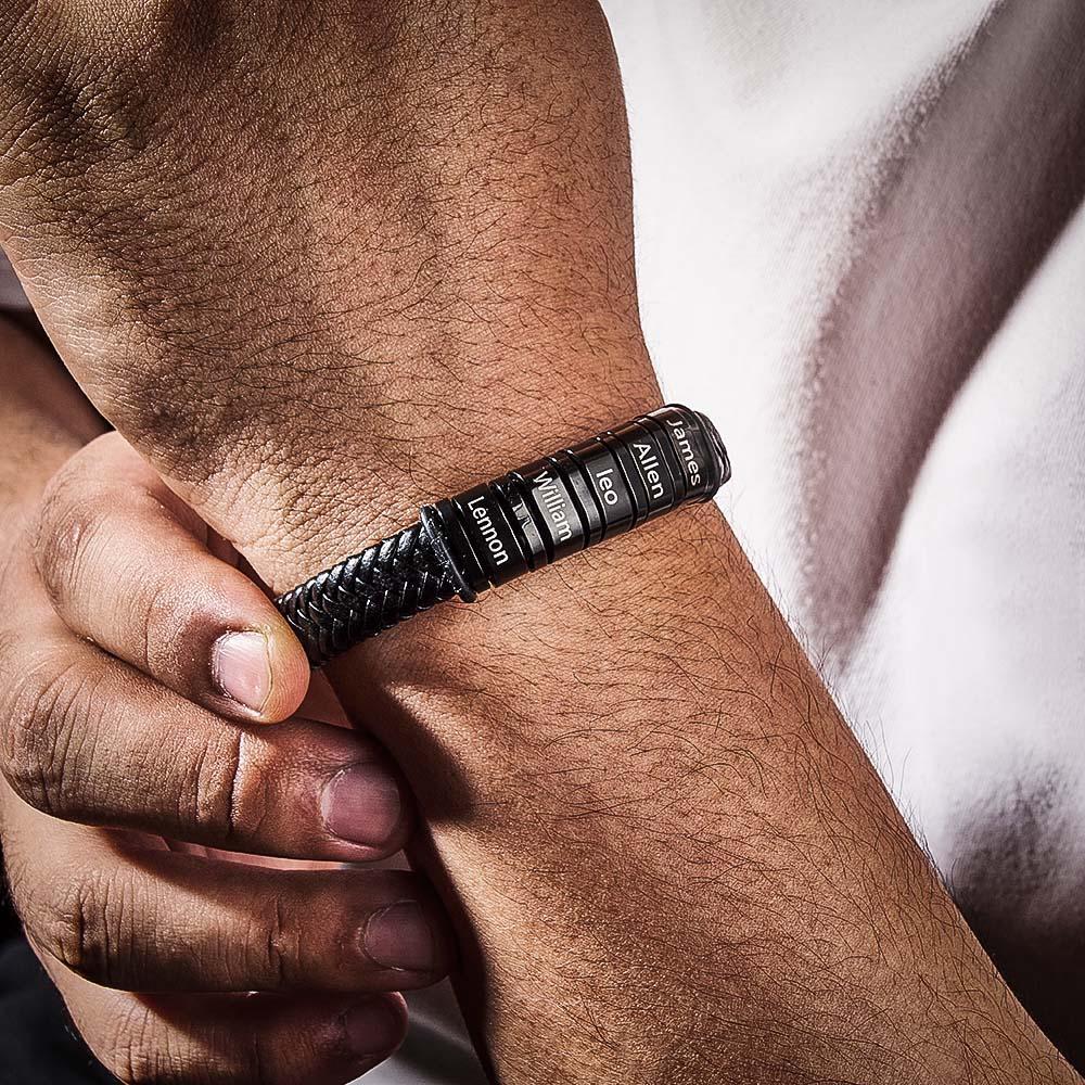 Bracelet Personnalisé Cadeau De Noël Pour Hommes, Cadeau Personnalisé Pour Papa Nom Bracelet Noir - votrecollierprenomfr