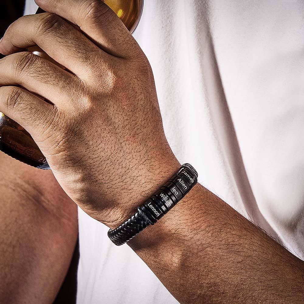 Bracelet Personnalisé Cadeau De Noël Pour Hommes, Cadeau Personnalisé Pour Papa Nom Bracelet Noir - votrecollierprenomfr