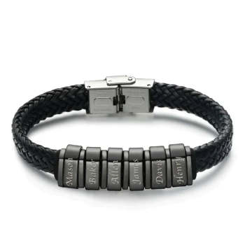 Bracelet Personnalisé Cadeau De Noël Pour Hommes, Cadeau Personnalisé Pour Papa Nom Bracelet Noir - votrecollierprenomfr