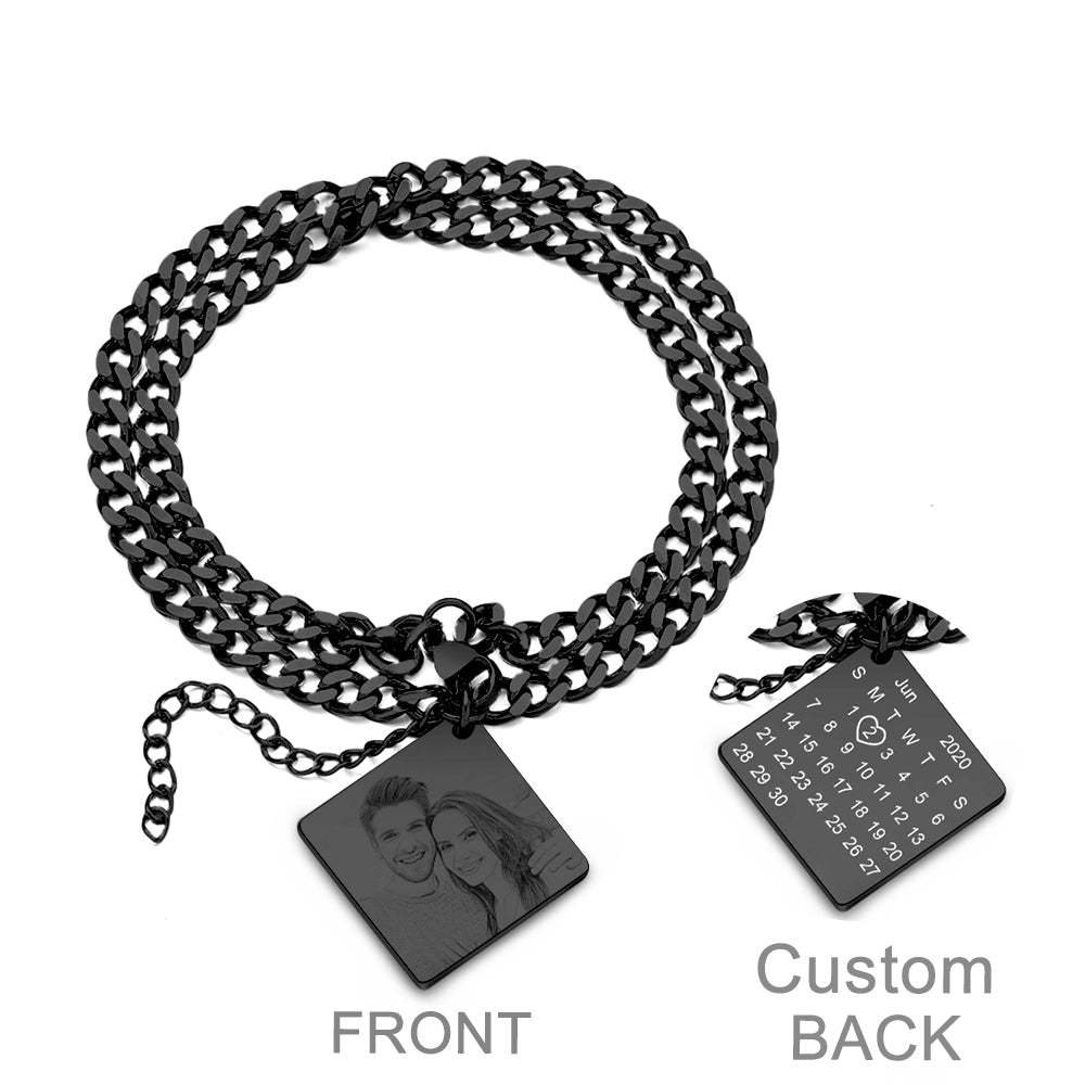 Bracelet Personnalisé Avec Photo Gravée Et Date, Calendrier Personnalisé, Double Chaîne, Cadeau Pour Hommes - votrecollierprenomfr