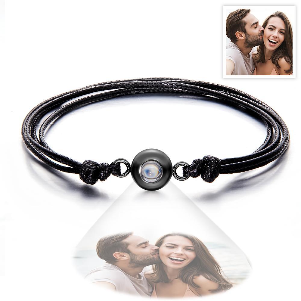 Cadeaux De Couple Colorés De Style De Tissage De Bracelet De Photo De Projection Personnalisée - votrecollierprenomfr