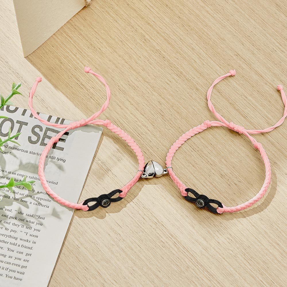 Bracelet De Projection De Photo Personnalisé, Bracelet Magnétique En Cœur Tissé, Cadeau Pour Couple - votrecollierprenomfr