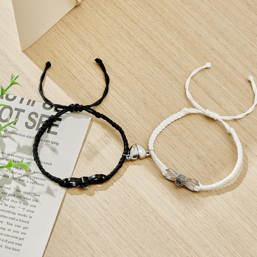 Bracelet De Projection De Photo Personnalisé, Bracelet Magnétique En Cœur Tissé, Cadeau Pour Couple - votrecollierprenomfr