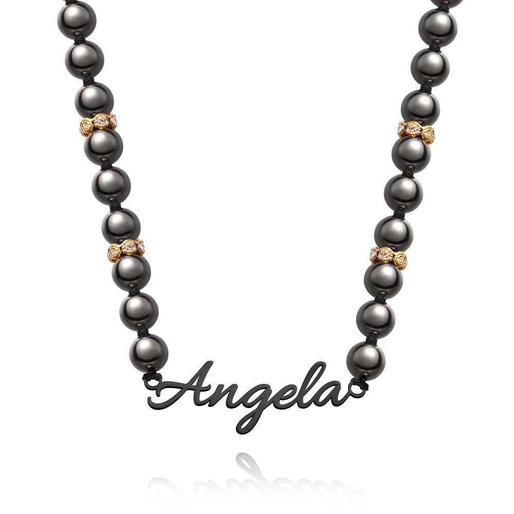 Collier De Perles Noires Avec Nom Personnalisé, Bijoux Simples, Cadeaux Pour Elle - votrecollierprenomfr