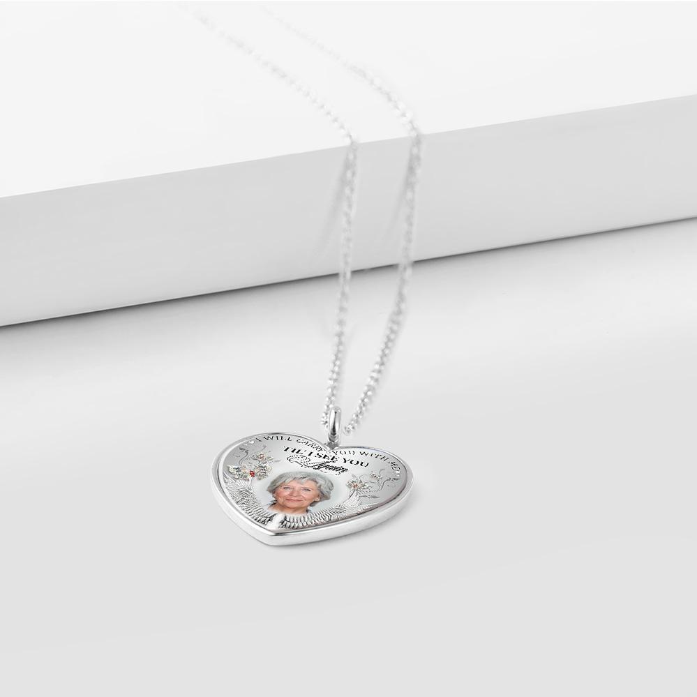 Collier Photo Personnalisé Ailes D'ange En Forme De Coeur Commémorer Des Cadeaux - votrecollierprenomfr