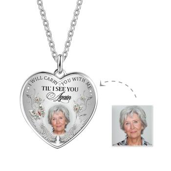 Collier Photo Personnalisé Ailes D'ange En Forme De Coeur Commémorer Des Cadeaux - votrecollierprenomfr