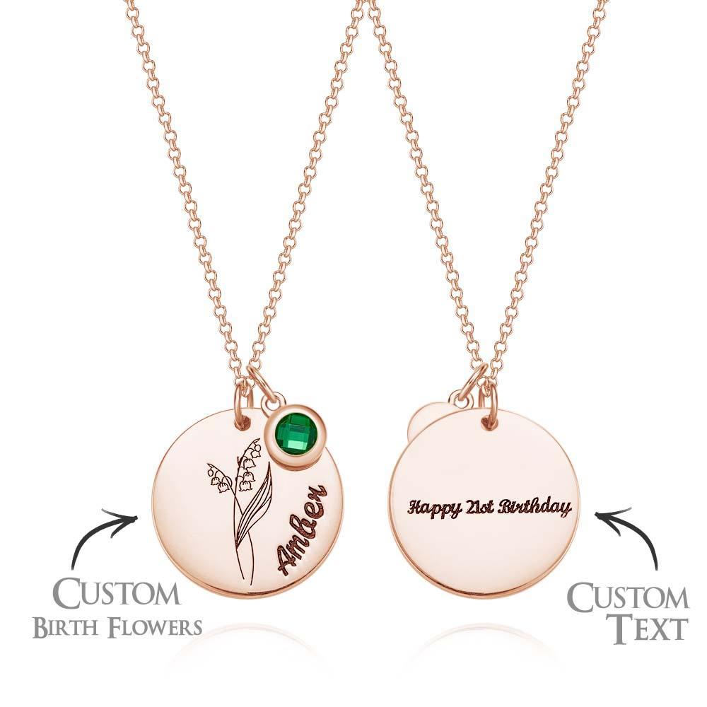 Collier Personnalisé Avec Nom De Fleur De Naissance Avec Pierre De Naissance, Cadeau De Fête Des Mères - votrecollierprenomfr