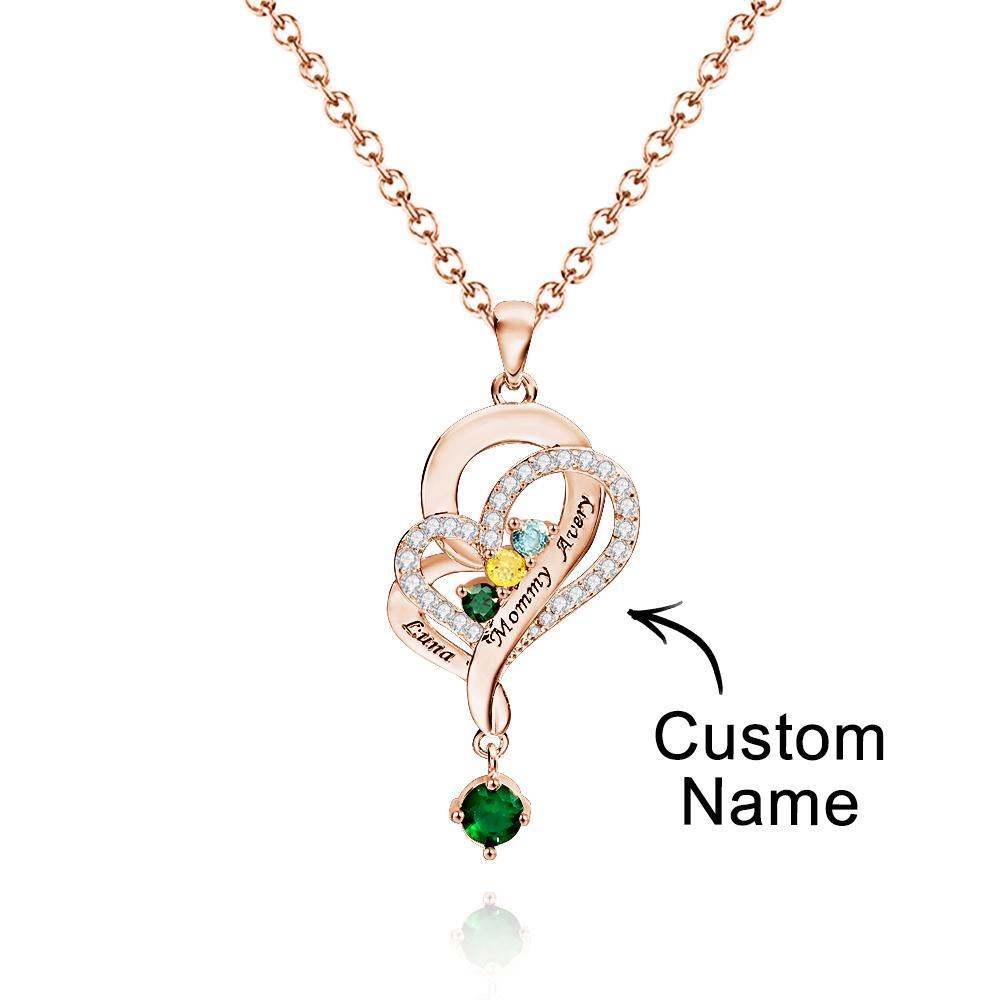 Collier Double Cœur Avec Pierre De Naissance Personnalisée, Pendentif Élégant Gravé, Bijoux Pour Elle - votrecollierprenomfr