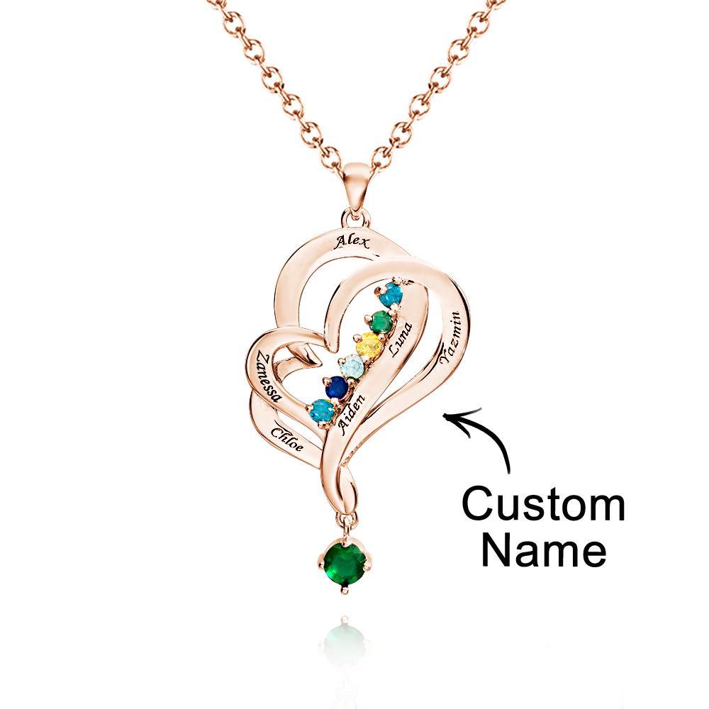 Collier Double Cœur Avec Pierre De Naissance Personnalisée, Pendentif Élégant Gravé, Bijoux Pour Elle - votrecollierprenomfr
