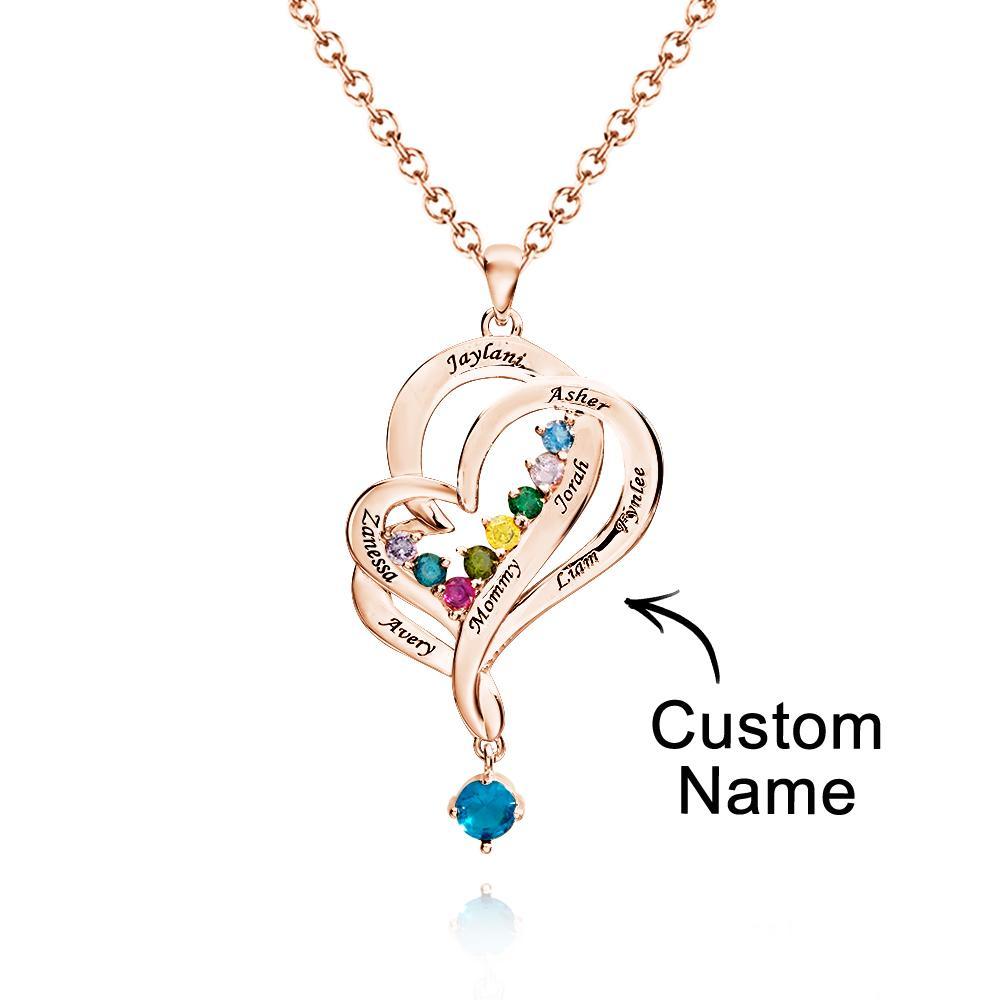Collier Double Cœur Avec Pierre De Naissance Personnalisée, Pendentif Élégant Gravé, Bijoux Pour Elle - votrecollierprenomfr