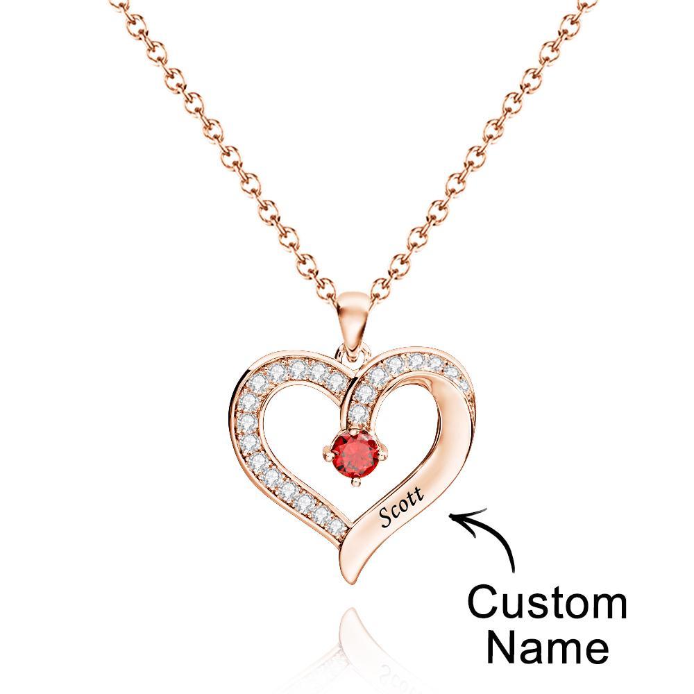 Collier Cœur Gravé Personnalisé Avec Pierres De Naissance De Formes Variées, Cadeaux De Saint-valentin - votrecollierprenomfr