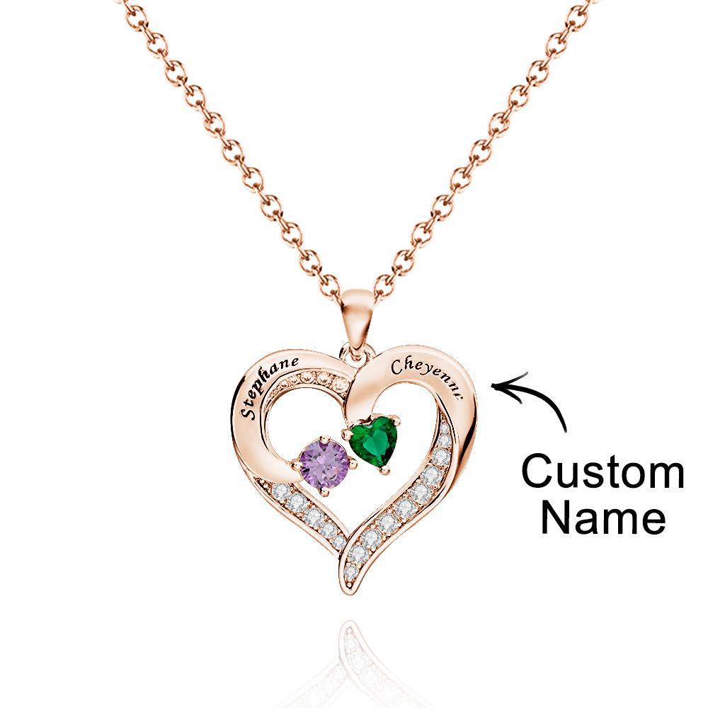 Collier Cœur Gravé Personnalisé Avec Pierres De Naissance De Formes Variées, Cadeaux De Saint-valentin - votrecollierprenomfr