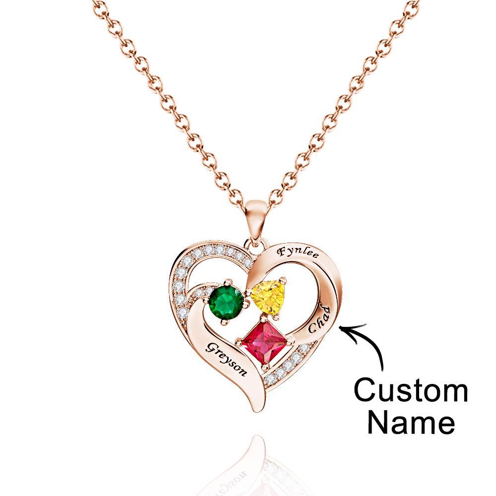 Collier Cœur Gravé Personnalisé Avec Pierres De Naissance De Formes Variées, Cadeaux De Saint-valentin - votrecollierprenomfr