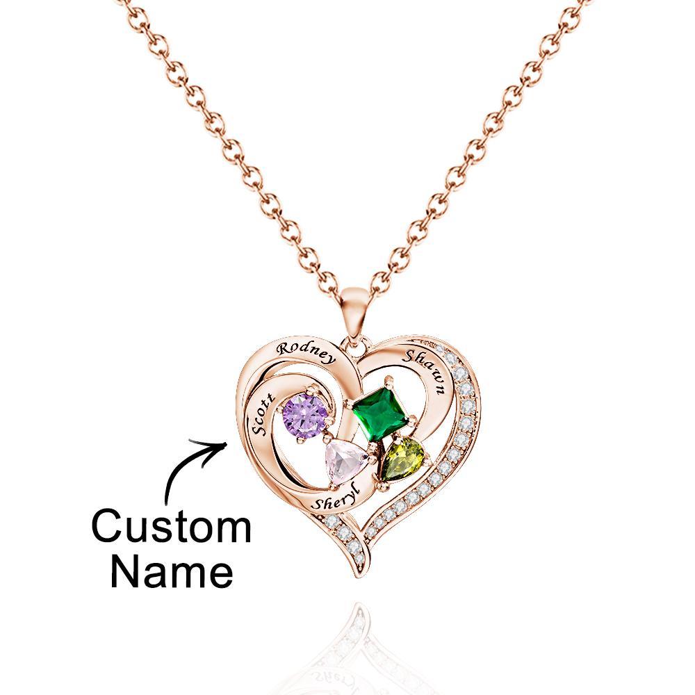 Collier Cœur Gravé Personnalisé Avec Pierres De Naissance De Formes Variées, Cadeaux De Saint-valentin - votrecollierprenomfr