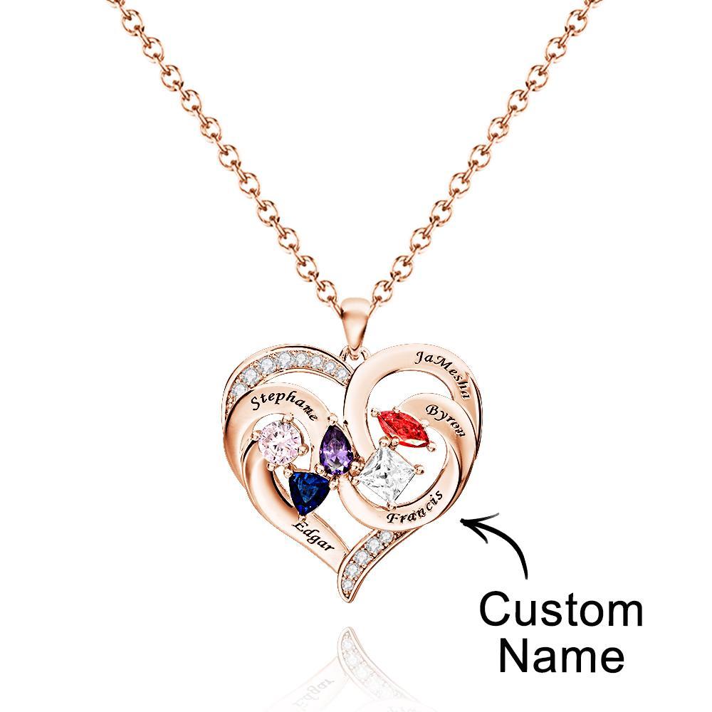 Collier Cœur Gravé Personnalisé Avec Pierres De Naissance De Formes Variées, Cadeaux De Saint-valentin - votrecollierprenomfr