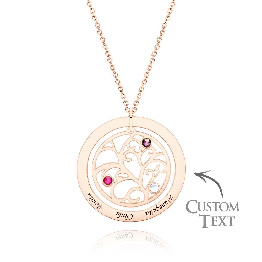 Collier D'arbre Généalogique Gravé Avec Pierre De Naissance, Cadeaux Chaleureux Personnalisés Pour Maman - votrecollierprenomfr