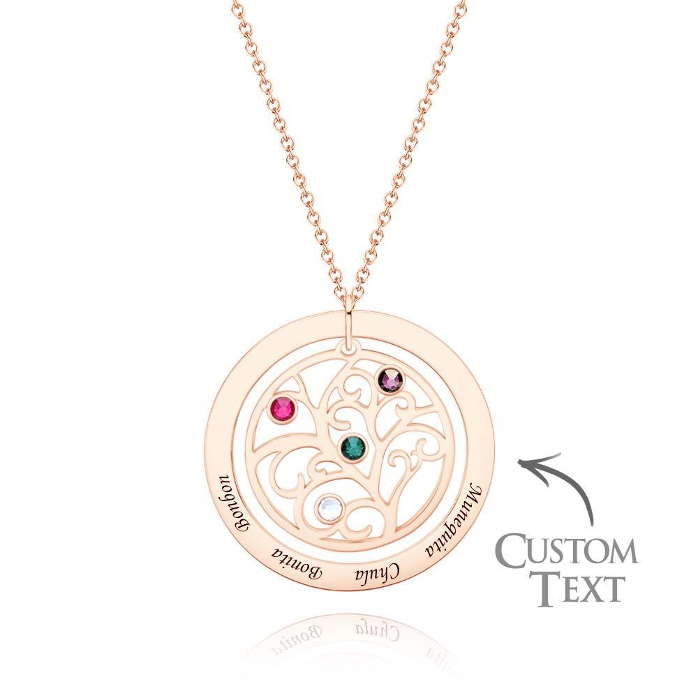 Collier D'arbre Généalogique Gravé Avec Pierre De Naissance, Cadeaux Chaleureux Personnalisés Pour Maman - votrecollierprenomfr