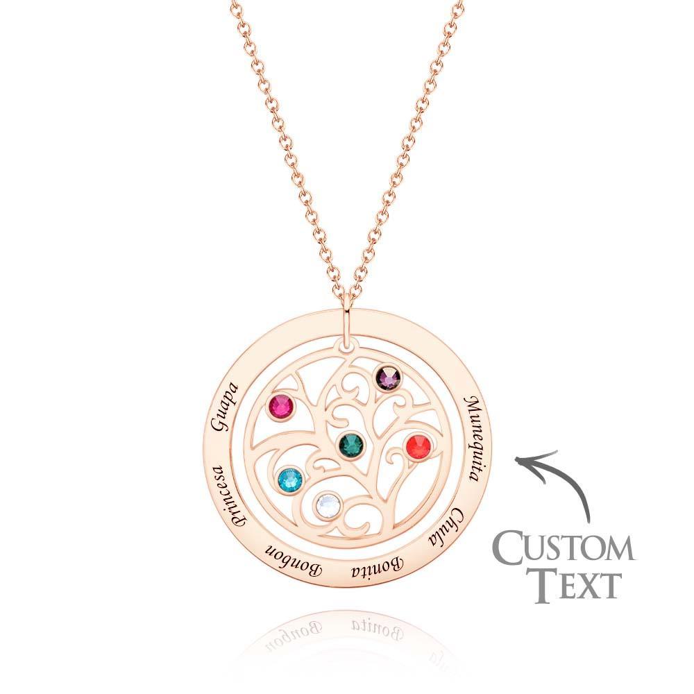 Collier D'arbre Généalogique Gravé Avec Pierre De Naissance, Cadeaux Chaleureux Personnalisés Pour Maman - votrecollierprenomfr