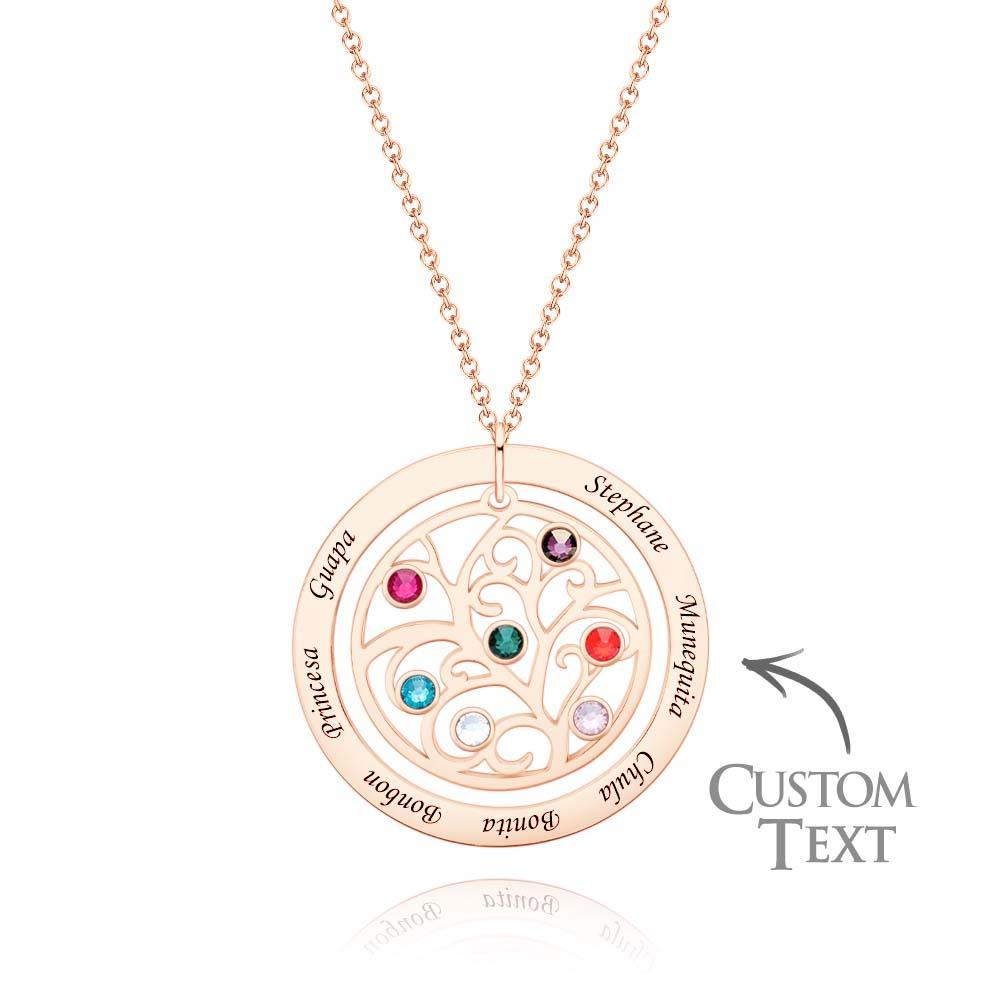 Collier D'arbre Généalogique Gravé Avec Pierre De Naissance, Cadeaux Chaleureux Personnalisés Pour Maman - votrecollierprenomfr