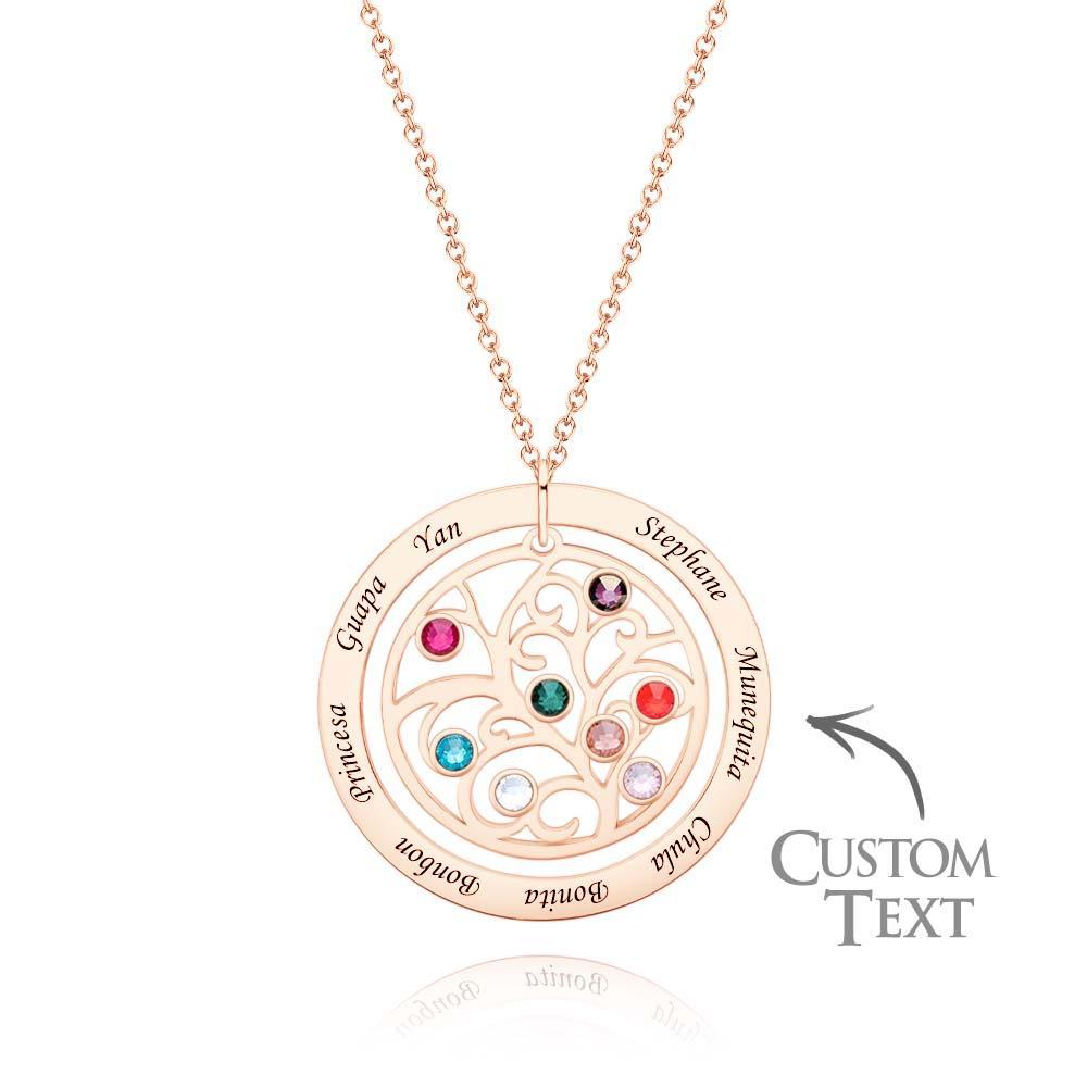 Collier D'arbre Généalogique Gravé Avec Pierre De Naissance, Cadeaux Chaleureux Personnalisés Pour Maman - votrecollierprenomfr