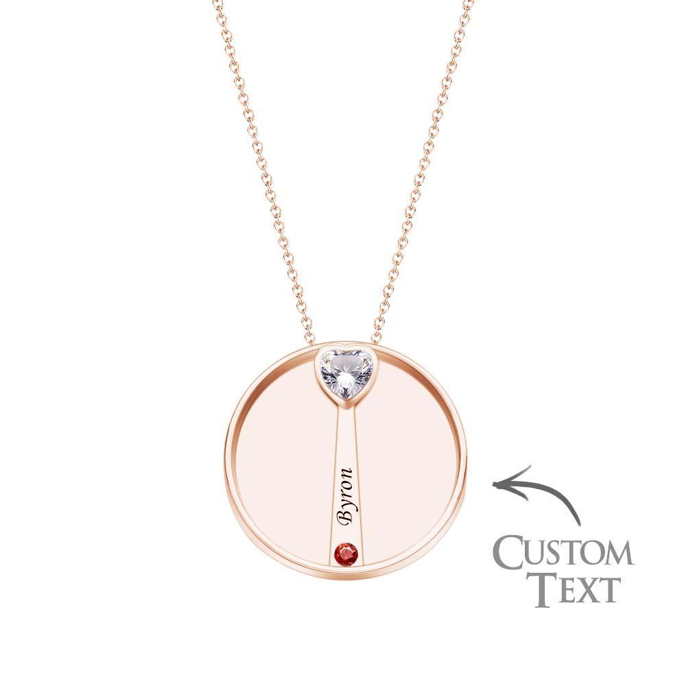 Collier Avec Pierre De Naissance Gravable, Charmant Pendentif Circulaire, Bijoux Cadeaux Pour Femmes - votrecollierprenomfr