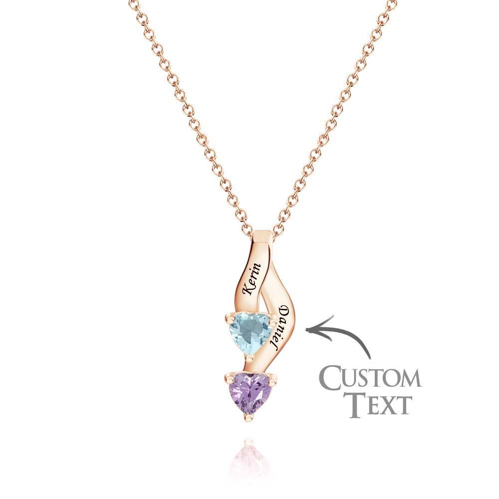 Collier Personnalisé Avec Pierre De Naissance En Forme De Cœur, Collier Noble Gravé Personnalisé Pour Femmes - votrecollierprenomfr