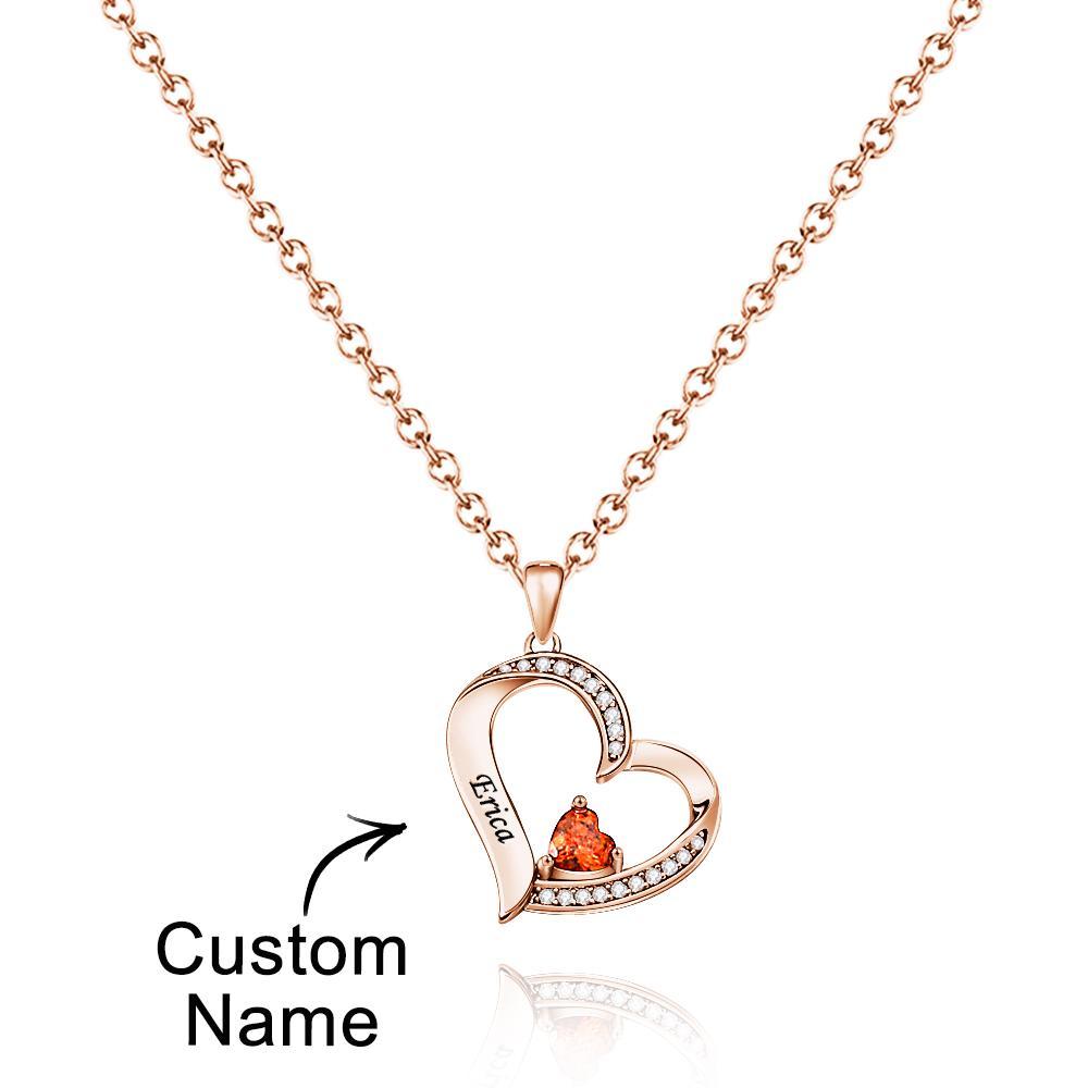 Collier Coeur Creux Gravable Avec Pierre De Naissance, Cadeaux De Famille - votrecollierprenomfr