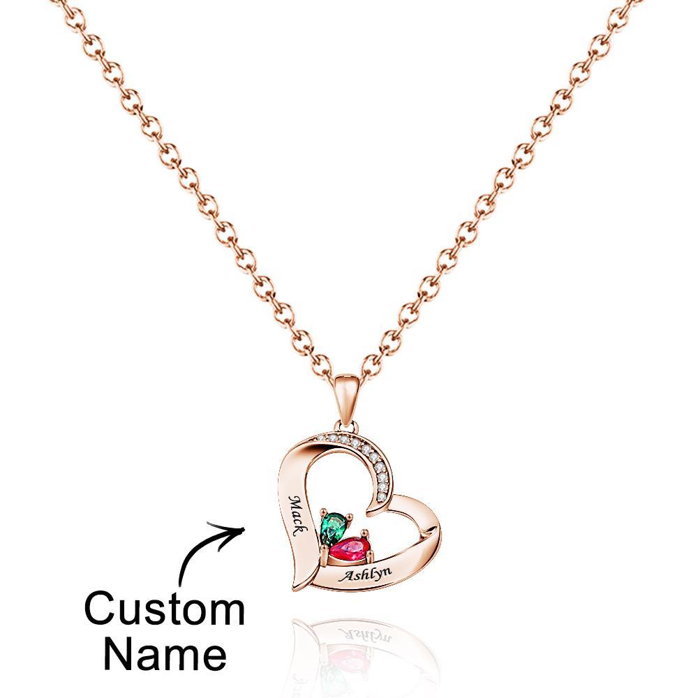 Collier Coeur Creux Gravable Avec Pierre De Naissance, Cadeaux De Famille - votrecollierprenomfr