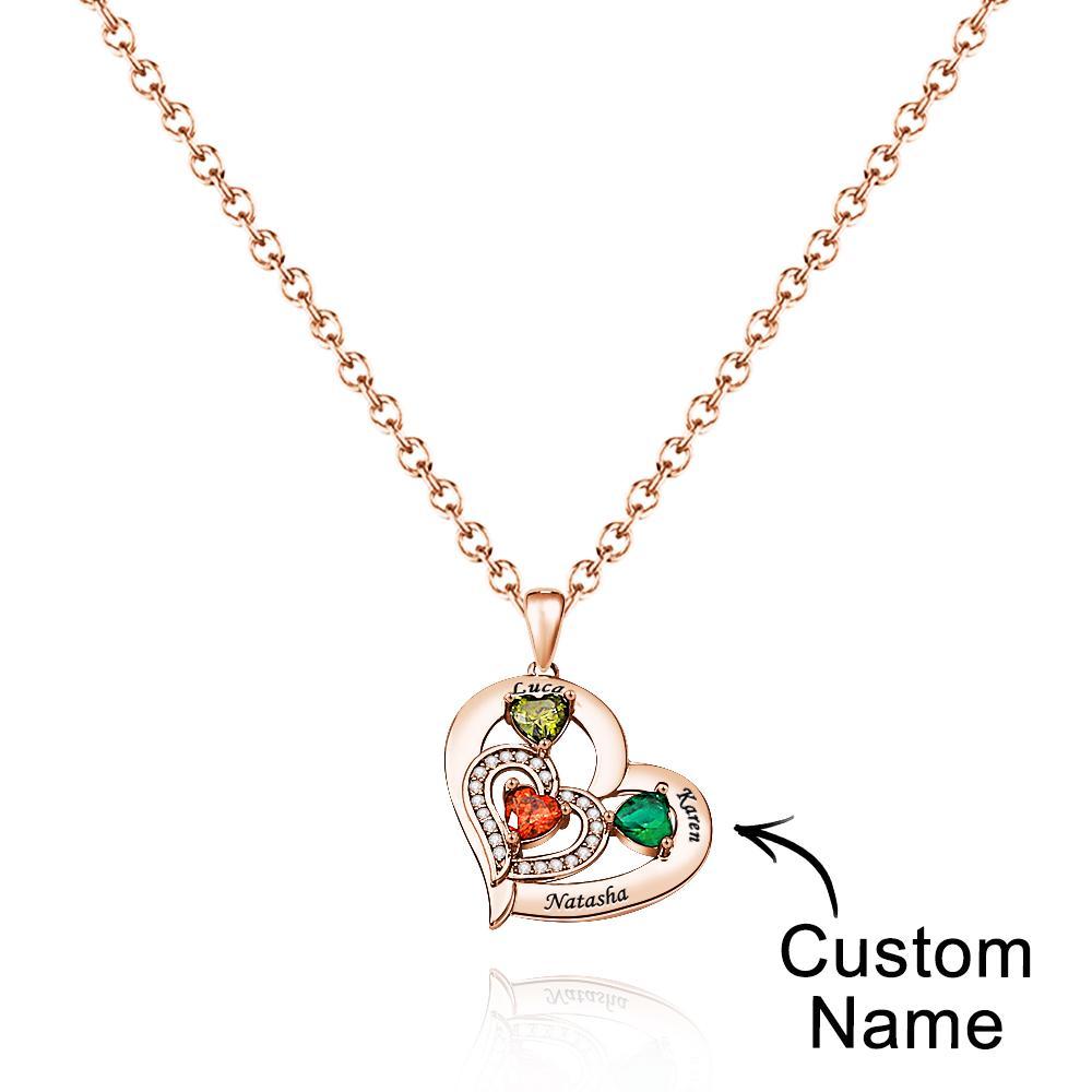 Collier Coeur Creux Gravable Avec Pierre De Naissance, Cadeaux De Famille - votrecollierprenomfr