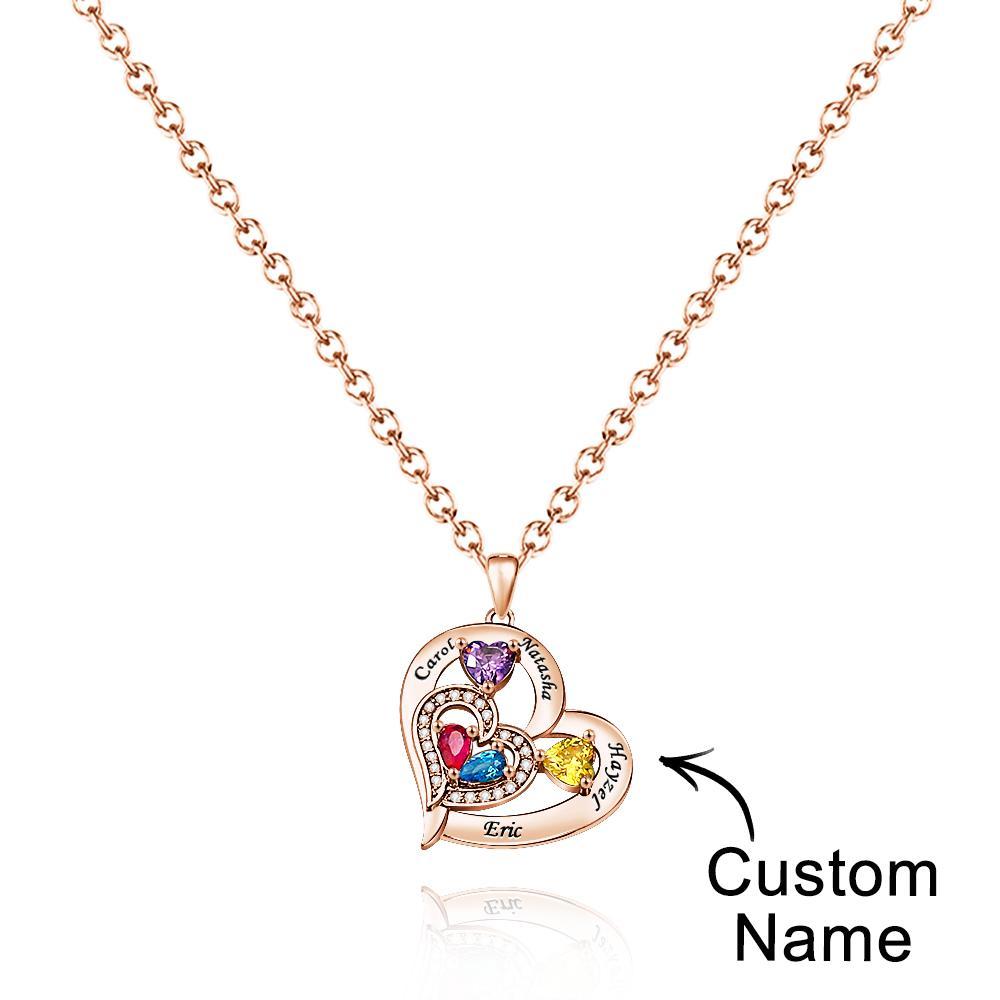 Collier Coeur Creux Gravable Avec Pierre De Naissance, Cadeaux De Famille - votrecollierprenomfr