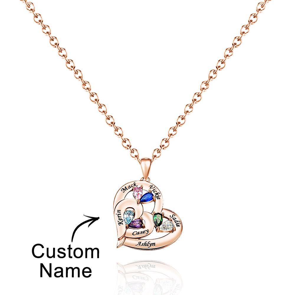 Collier Coeur Creux Gravable Avec Pierre De Naissance, Cadeaux De Famille - votrecollierprenomfr