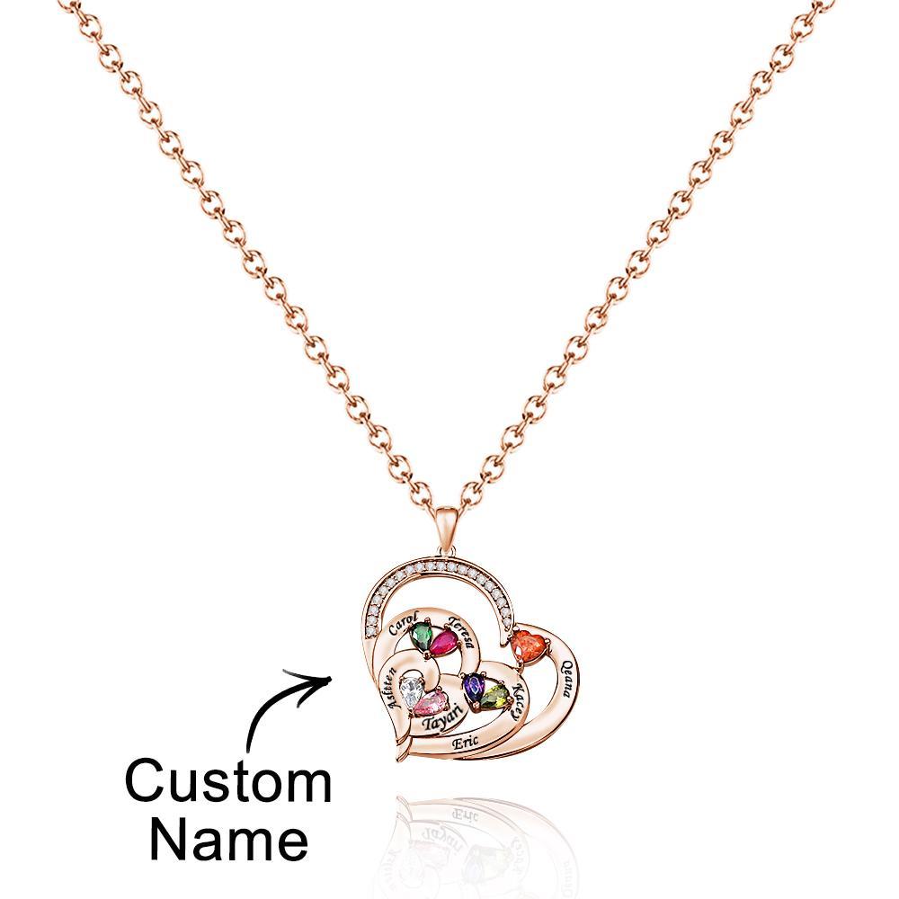 Collier Coeur Creux Gravable Avec Pierre De Naissance, Cadeaux De Famille - votrecollierprenomfr
