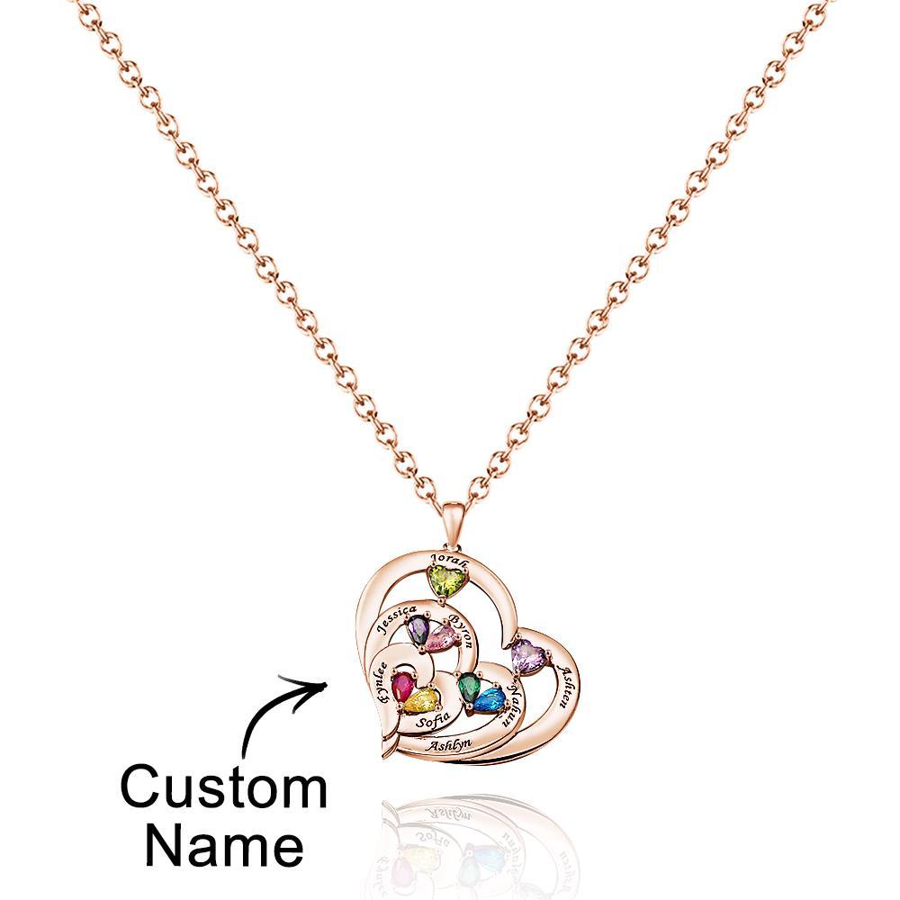 Collier Coeur Creux Gravable Avec Pierre De Naissance, Cadeaux De Famille - votrecollierprenomfr