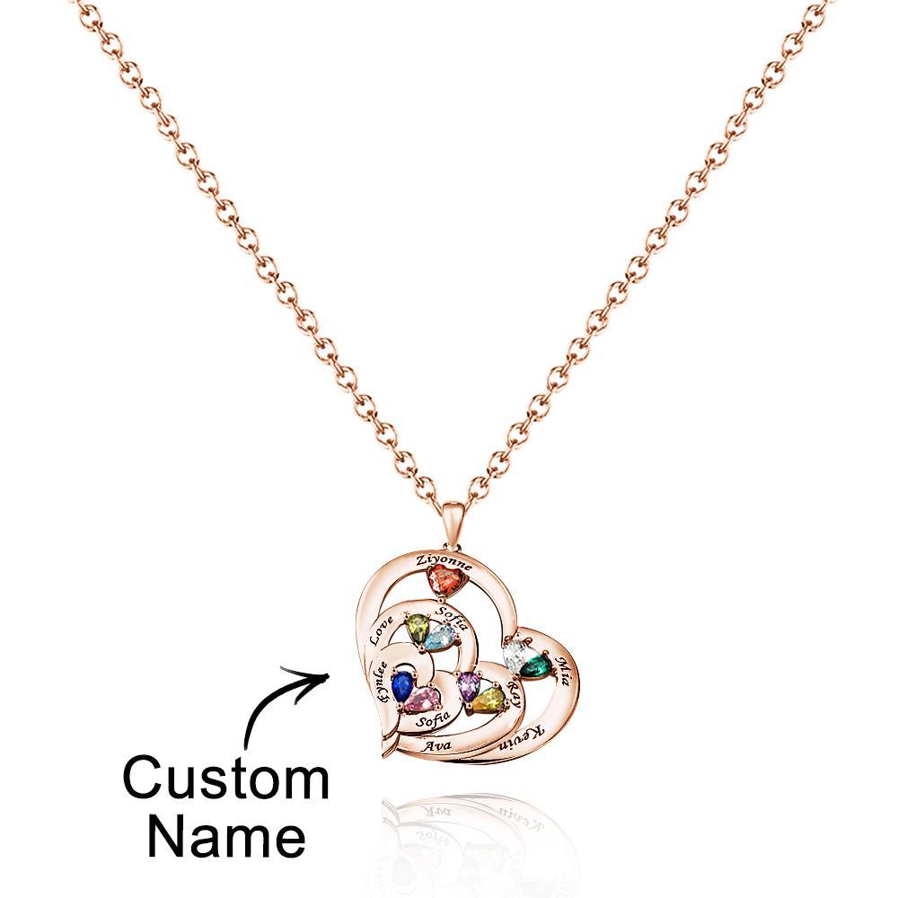 Collier Coeur Creux Gravable Avec Pierre De Naissance, Cadeaux De Famille - votrecollierprenomfr