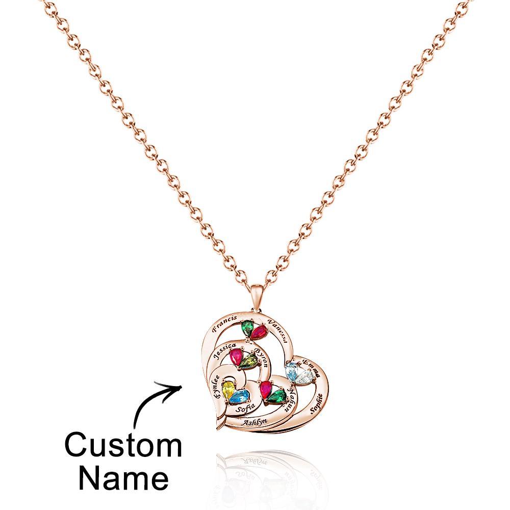 Collier Coeur Creux Gravable Avec Pierre De Naissance, Cadeaux De Famille - votrecollierprenomfr