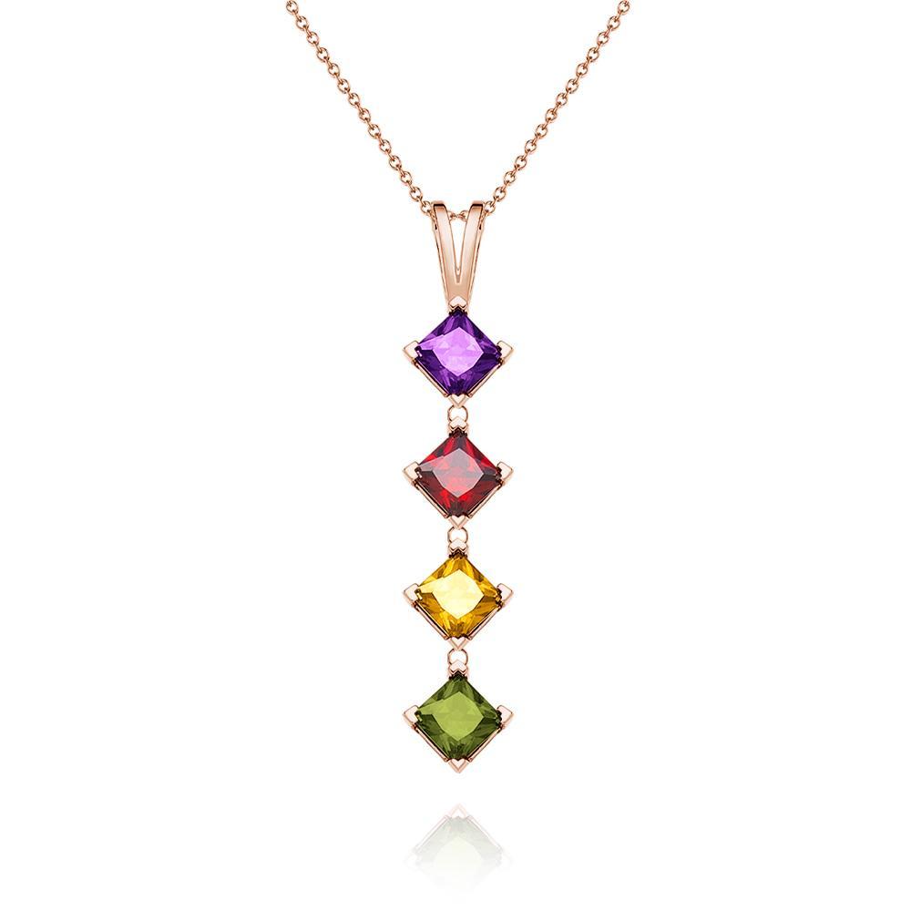 Bijoux Pendentif Colorés Personnalisés Avec Pierre De Naissance Rhomboïde Pour Elle - votrecollierprenomfr