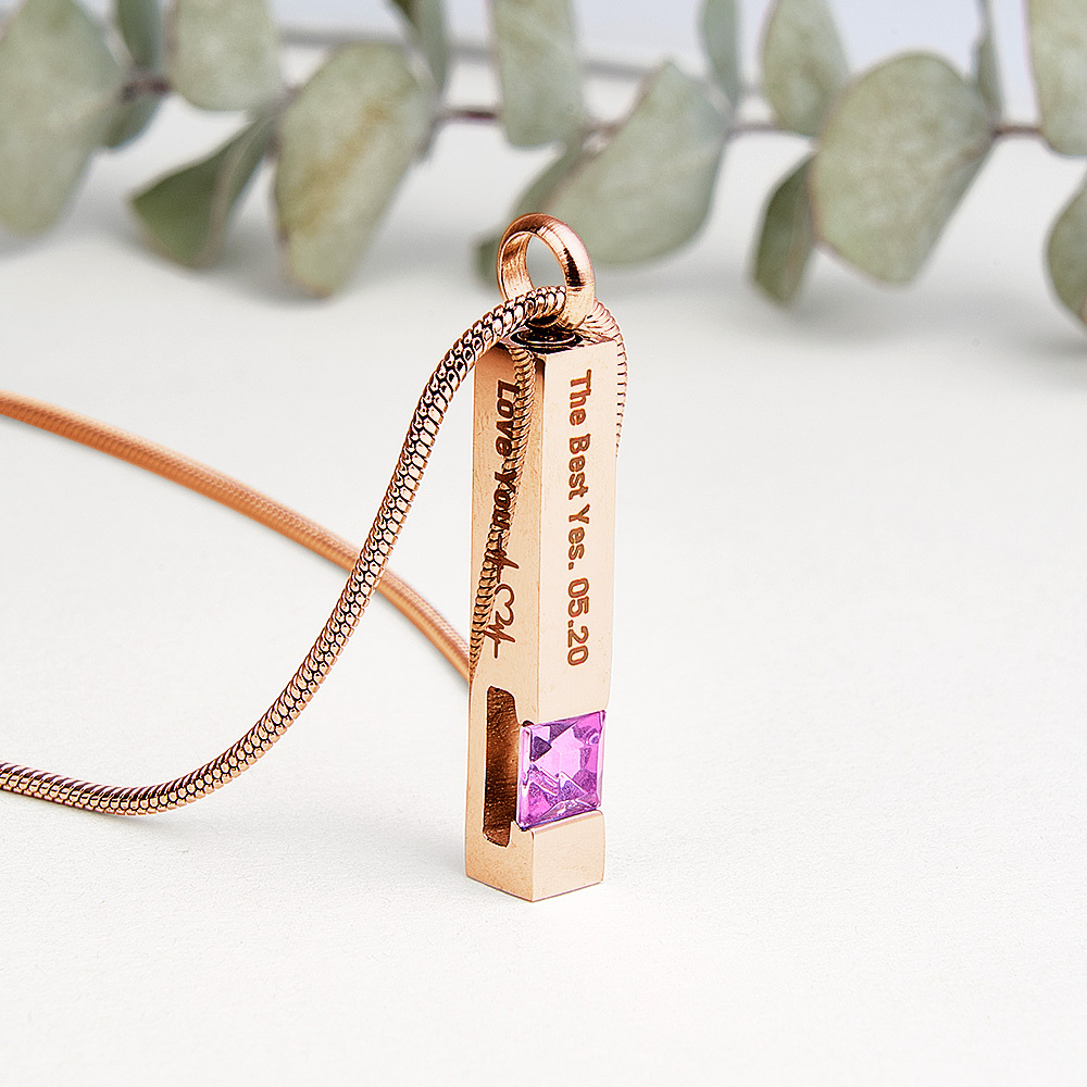 Colliers Urnes Personnalisés Pour Cendres, Barre En Acier Inoxydable, Collier De Crémation, Collier Commémoratif Pour Cendres, Collier Pour Cendres Avec Pierre De Naissance En Cristal - votrecollierprenomfr