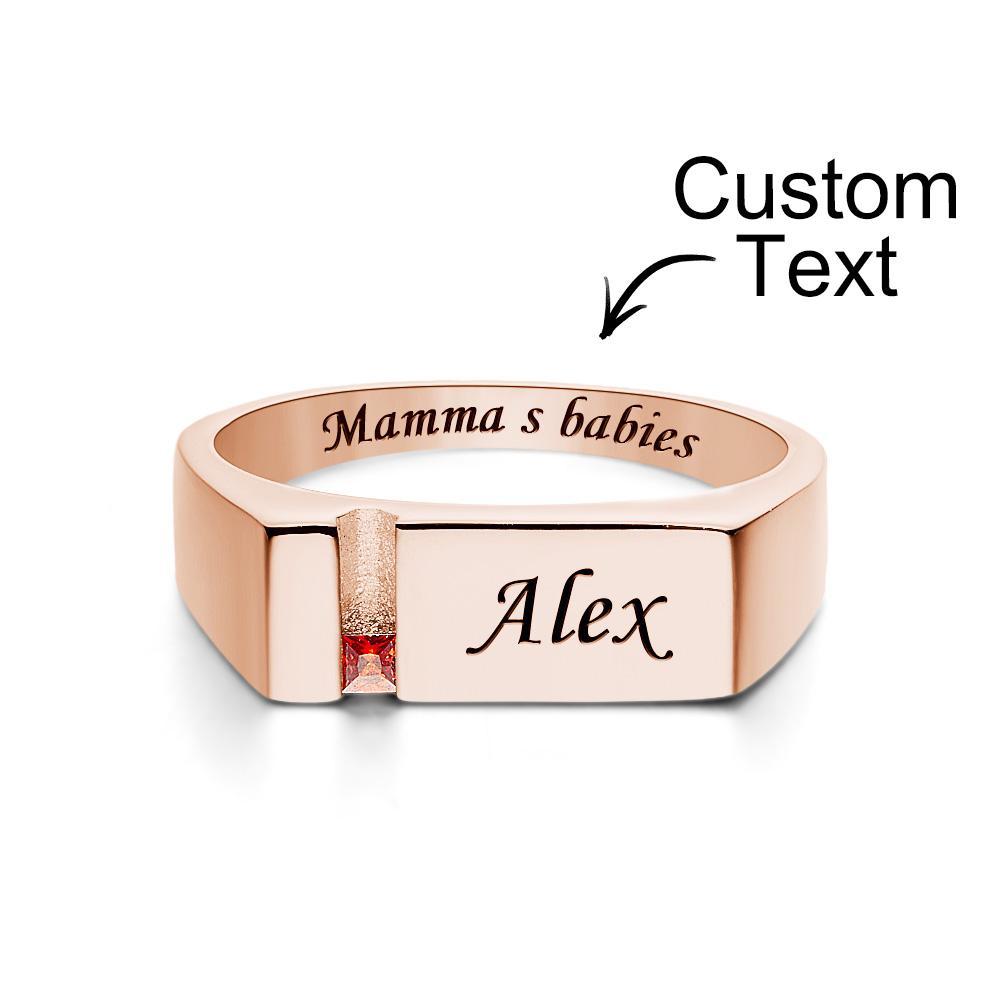 Bague Avec Pierre De Naissance Avec Texte Personnalisé, Plaquée Or Rose, Cadeau Personnalisé Pour Elle - votrecollierprenomfr