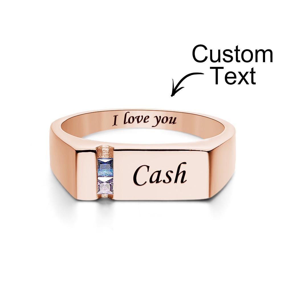 Bague Avec Pierre De Naissance Avec Texte Personnalisé, Plaquée Or Rose, Cadeau Personnalisé Pour Elle - votrecollierprenomfr