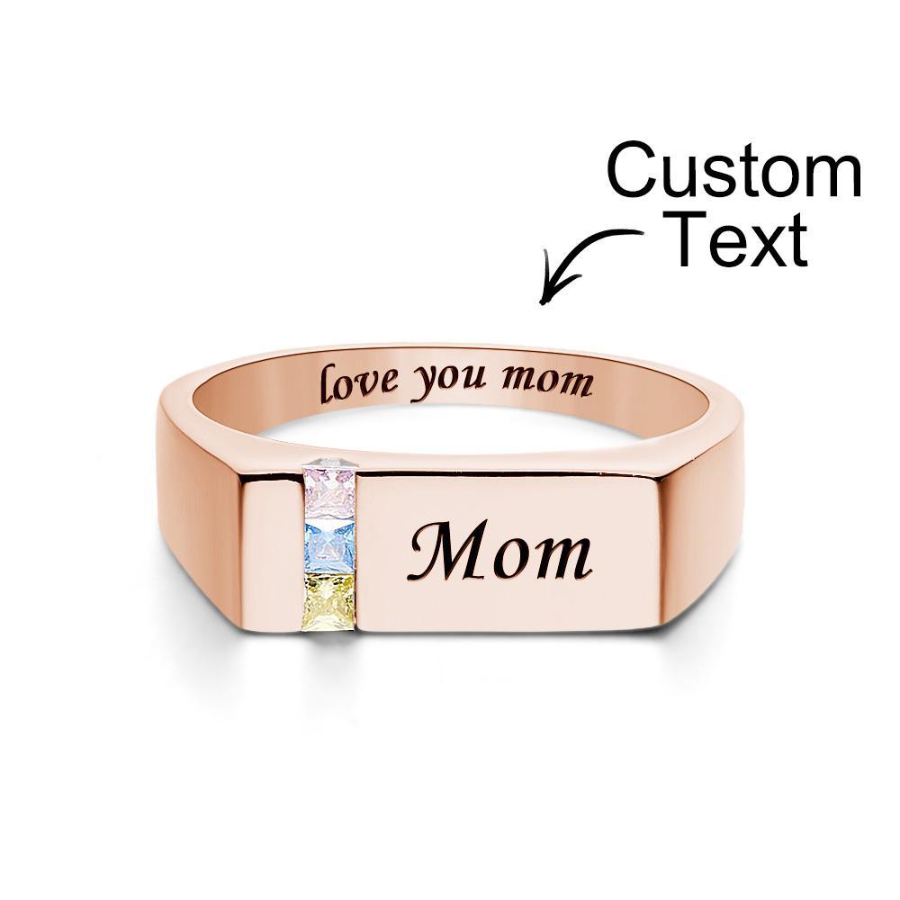 Bague Avec Pierre De Naissance Avec Texte Personnalisé, Plaquée Or Rose, Cadeau Personnalisé Pour Elle - votrecollierprenomfr