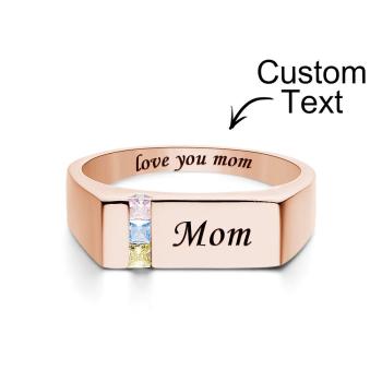Bague Avec Pierre De Naissance Avec Texte Personnalisé, Plaquée Or Rose, Cadeau Personnalisé Pour Elle - votrecollierprenomfr