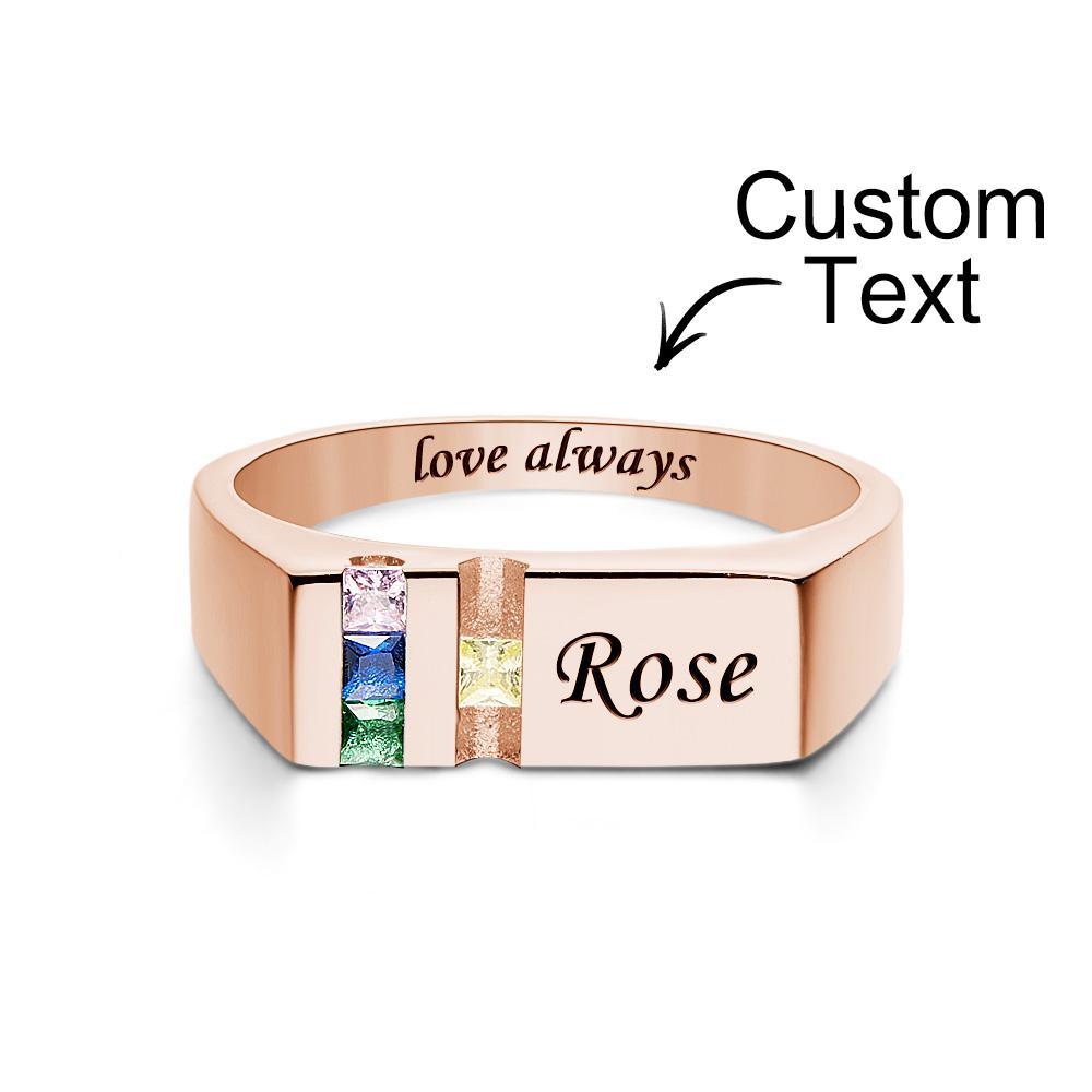 Bague Avec Pierre De Naissance Avec Texte Personnalisé, Plaquée Or Rose, Cadeau Personnalisé Pour Elle - votrecollierprenomfr