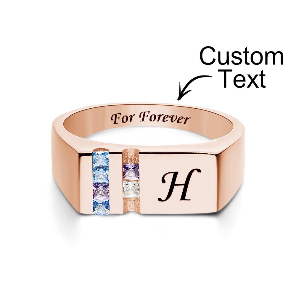 Bague Avec Pierre De Naissance Avec Texte Personnalisé, Plaquée Or Rose, Cadeau Personnalisé Pour Elle - votrecollierprenomfr