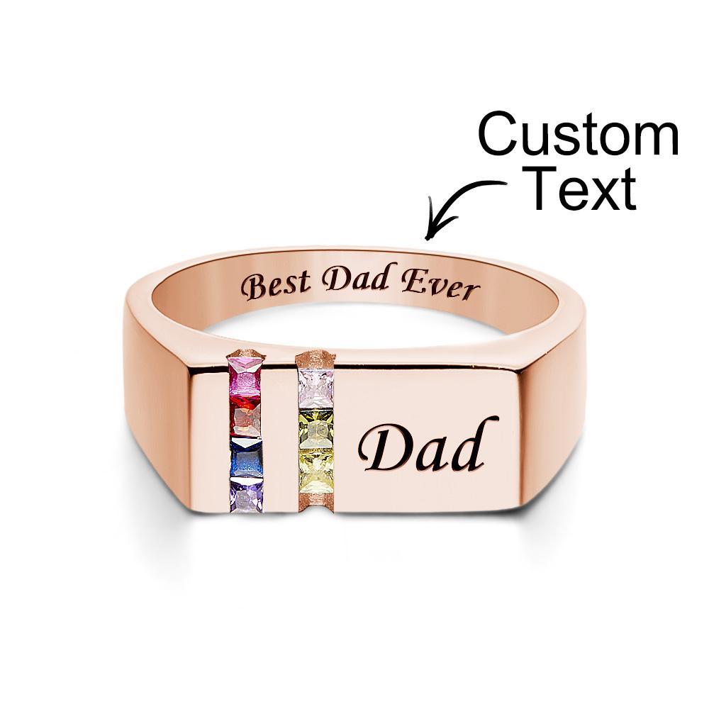 Bague Avec Pierre De Naissance Avec Texte Personnalisé, Plaquée Or Rose, Cadeau Personnalisé Pour Elle - votrecollierprenomfr