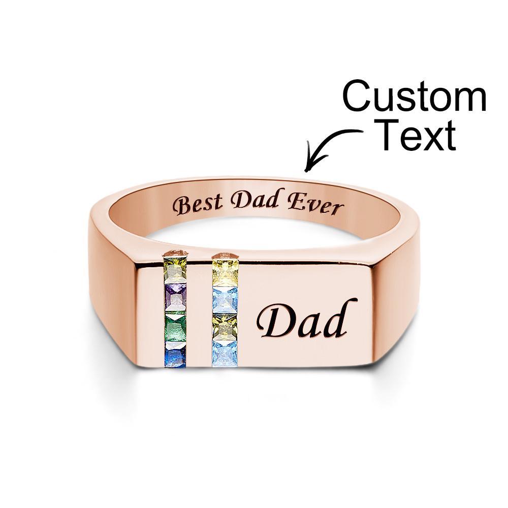 Bague Avec Pierre De Naissance Avec Texte Personnalisé, Plaquée Or Rose, Cadeau Personnalisé Pour Elle - votrecollierprenomfr