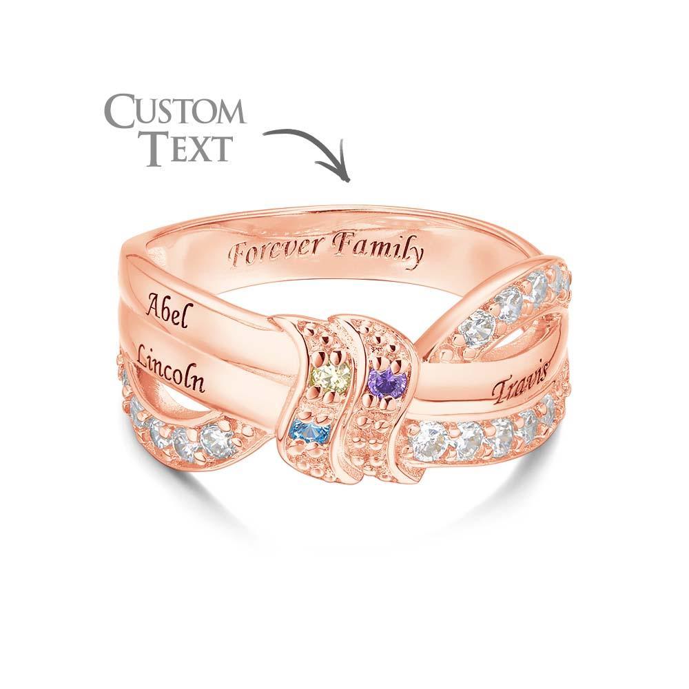 Bague De Naissance Personnalisée Avec Nom Et Texte, Plaqué Or Rose, Bague De Famille Personnalisée, Cadeau Pour Elle - votrecollierprenomfr