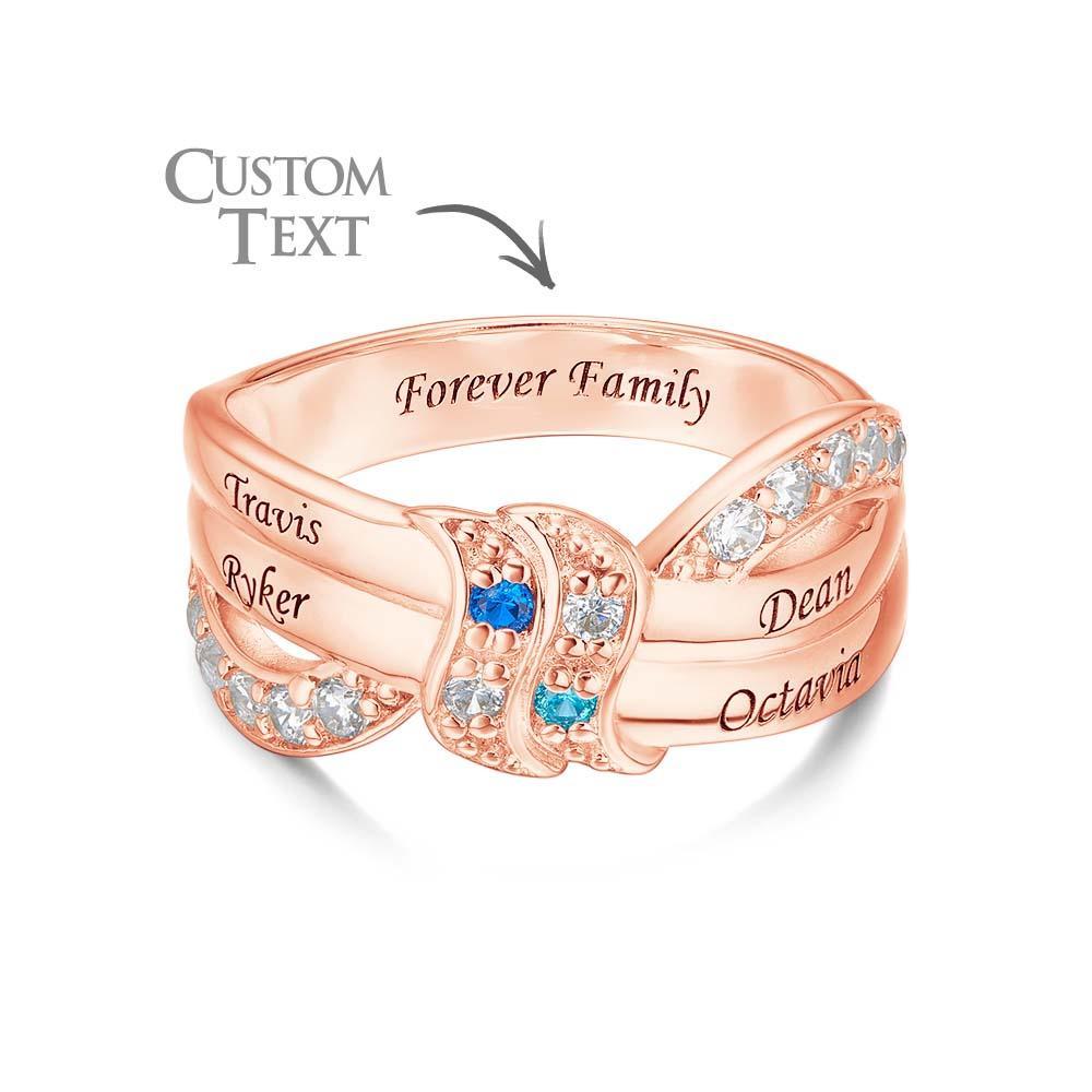 Bague De Naissance Personnalisée Avec Nom Et Texte, Plaqué Or Rose, Bague De Famille Personnalisée, Cadeau Pour Elle - votrecollierprenomfr