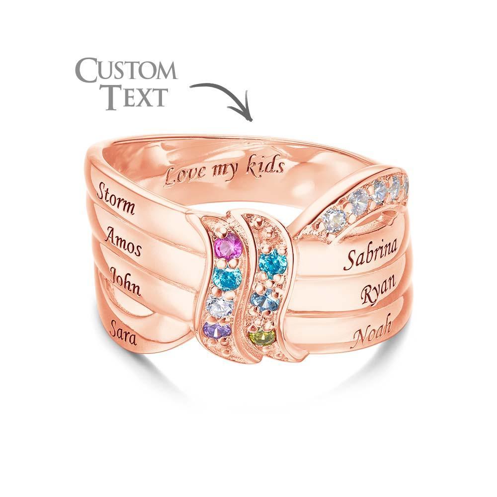 Bague De Naissance Personnalisée Avec Nom Et Texte, Plaqué Or Rose, Bague De Famille Personnalisée, Cadeau Pour Elle - votrecollierprenomfr